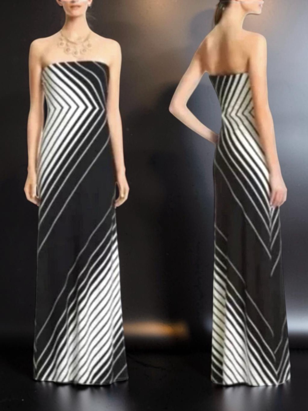 Strapless Black & White Geometric Maxi Dress Size Small